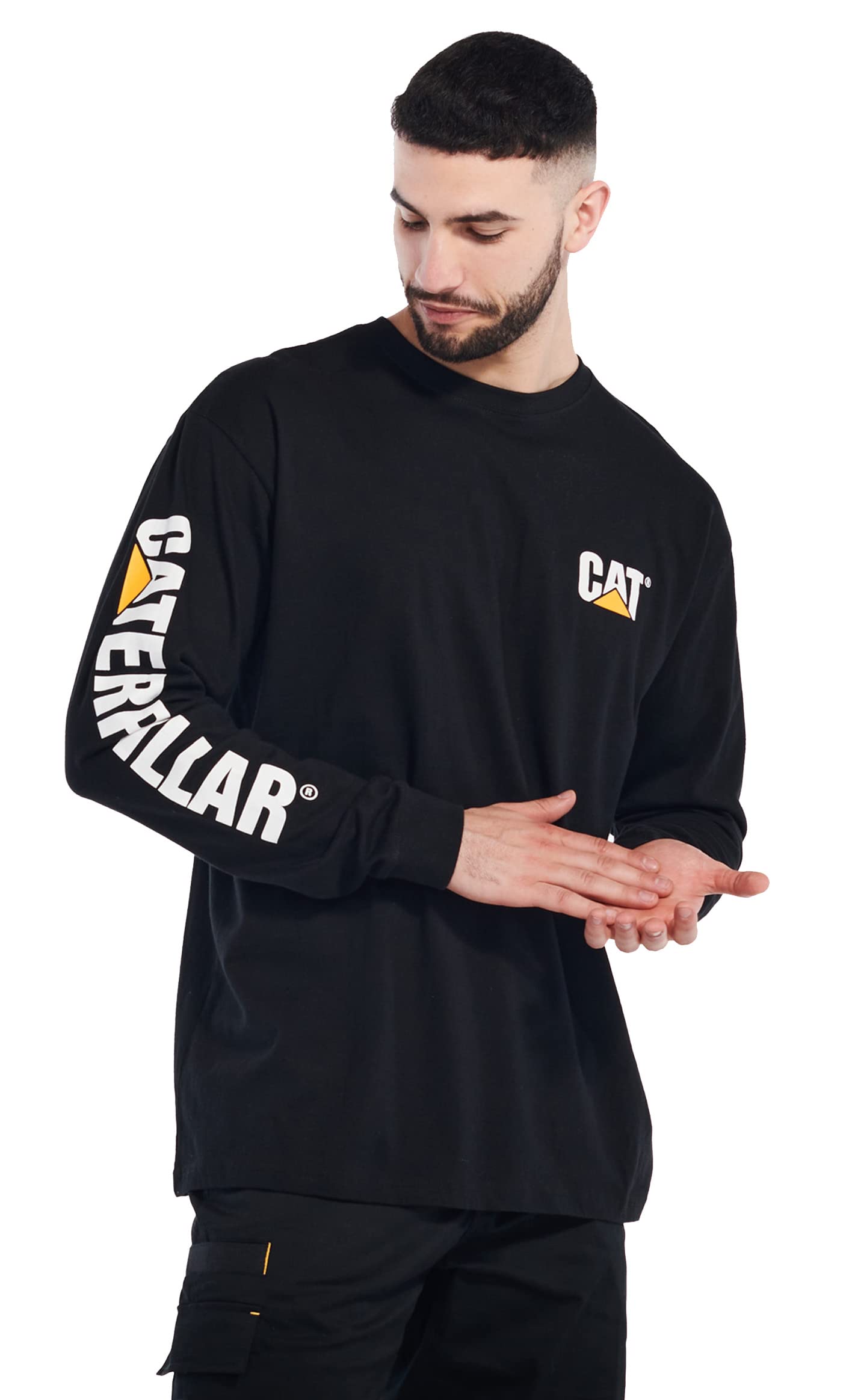 Caterpillar Trademark Banner-Long Sleeve T-Shirt (Regular, Large) Men's