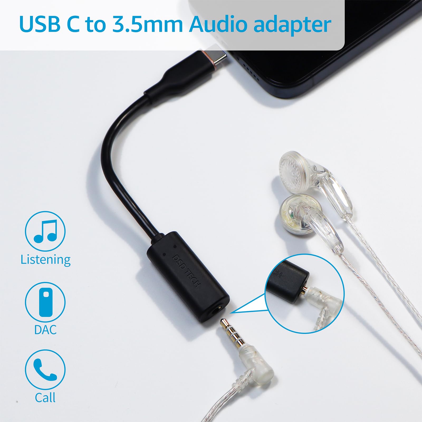 DSD TECH SH-AU05A USB-C to 3.5 mm Headphone Jack Adapter Support 24Bit/96K for iPhone 15