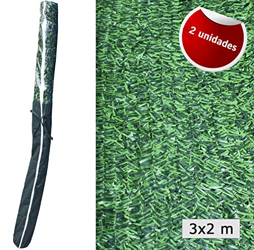 Seto Artificial Decorativo tupido ignífugo de 3 Metros de Largo x 2 Metro de Altura. Seto Artificial Decorativo Verde, de Alta ocultación (2- Rollos seto 3x2)