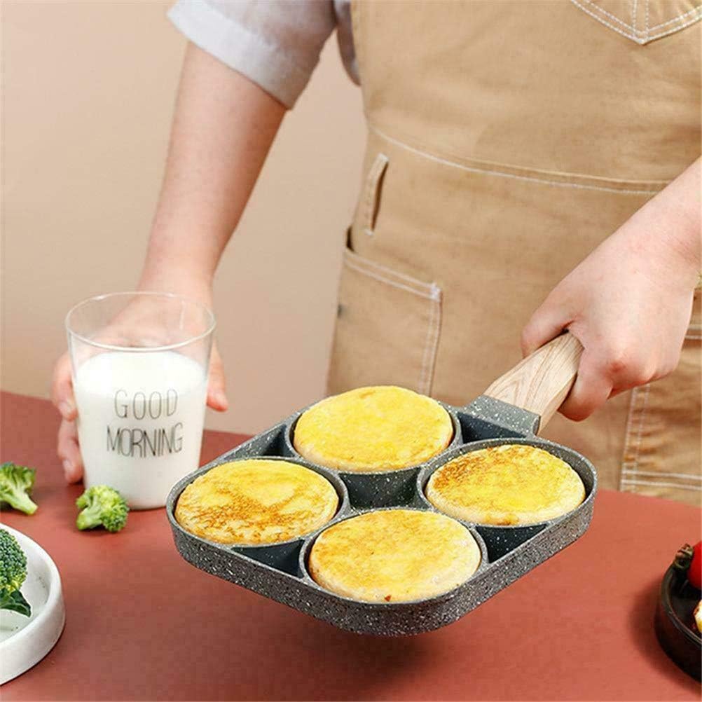 4-Hole Omelet Pan for Burger Eggs Ham Pancake Maker Frying Pans Non-Stick No Oil-Smoke Breakfast Grill Wok Cooking Pot