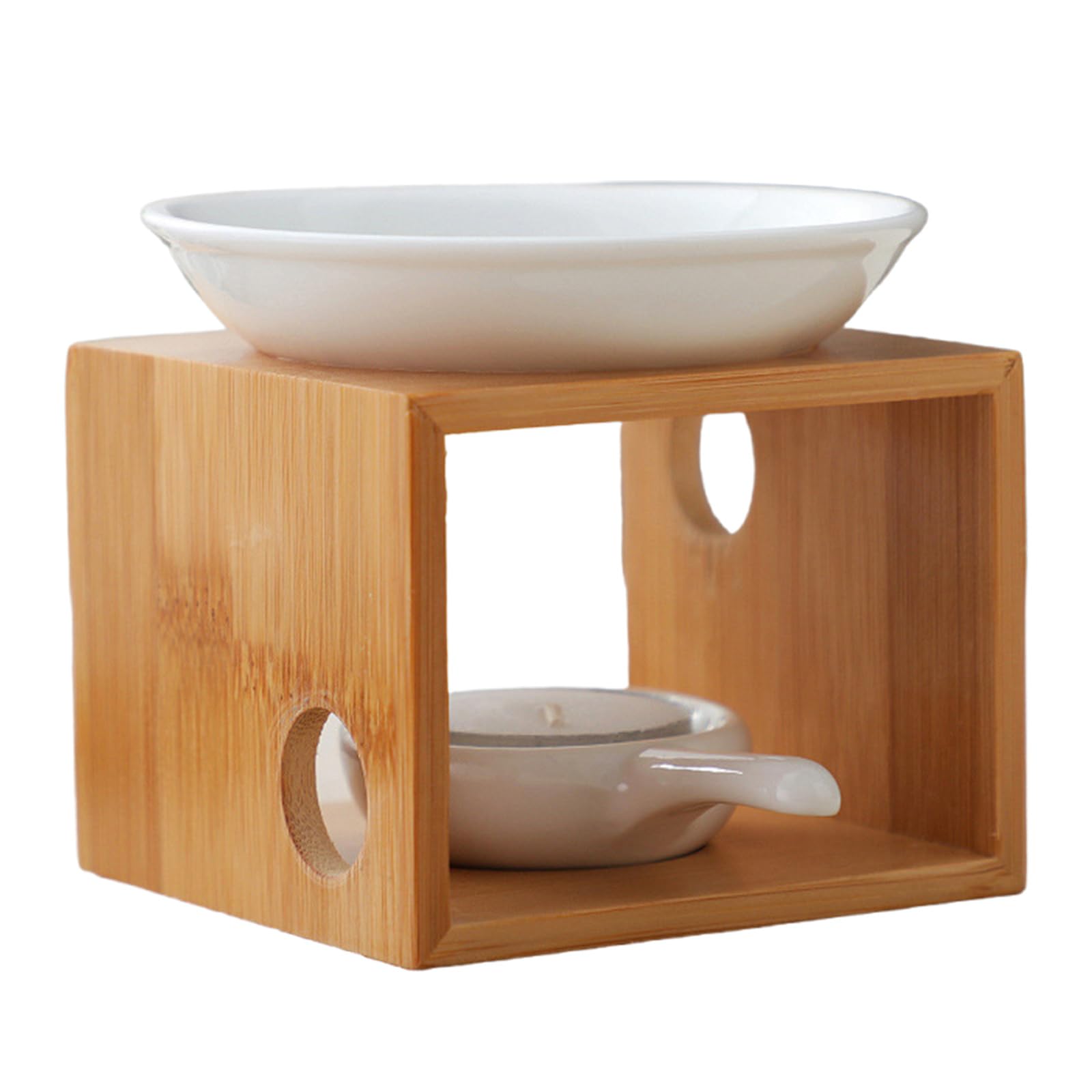 CUNZJIA Elegant Wood and Ceramic Essential Oil Burning Diffuser Warmer for Home and Relaxation