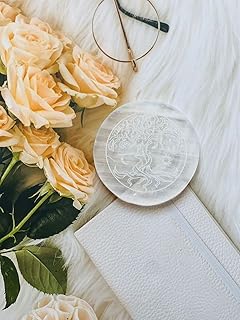 ALIZA CRYSTAL SHOP 3" Tree of Life Etched Selenite Charging Plate, Charge Your Crystals, Ethically mined, Etched in India,...