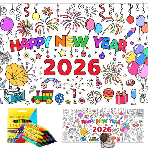 KIKVTER Decoration Nouvel an 2026 Nappe à Colorier pour Enfants, Nappe Papier