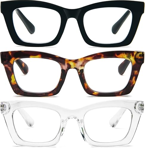 REAVEE Oprah Style - Lentes de lectura para mujer, con bloqueo de luz azul, bonitos lentes cuadrados de gran tamaño, bisagra de resorte