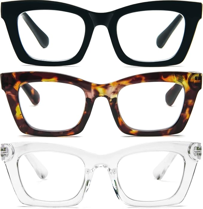 REAVEE 3 Pack Oprah Style Reading Glasses Blue Light