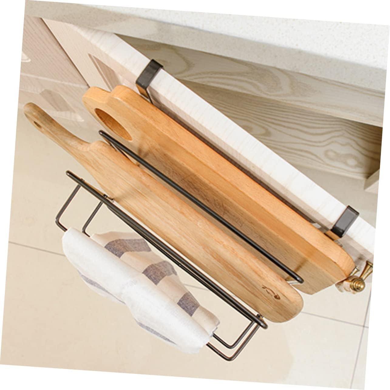 Wall Mounted Chopping Board Shelf 2-Piece Double Layer Iron Kitchen Storage Organizer Punch-Free Design Black for Home Cooking and Kitchenware Organization