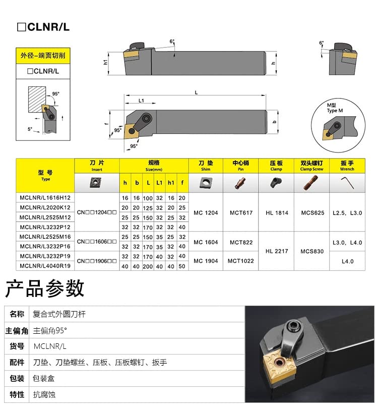 Utensili for tornio da Taglio MCLNR1616H12 MCLNR2020K12 MCLNR2525M12 Portautensili Esterno + 10 Pezzi Inserti in Metallo Duro CNMG120404 CNMG120408 (Size : No Holder, Color : CNMG120408 US735