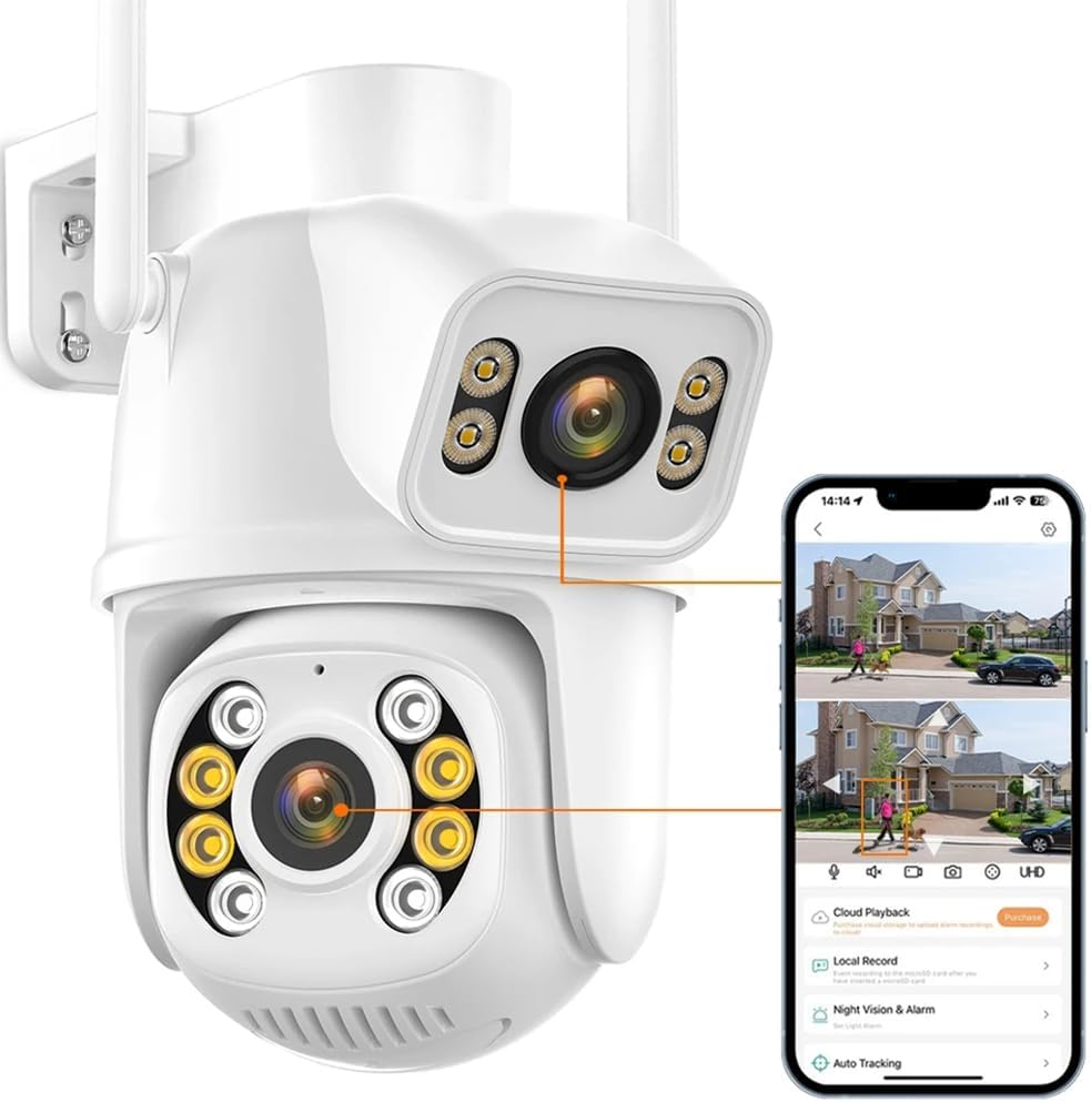 PTZ wifi camera Outdoor Security Dual Lens Baby Monitor 2.4G WiFi with Smartphone 360ยฐ View Cameras for Home Security with AI Motion Detection Human Auto Tracking Color Night Vision 2-Way Audio