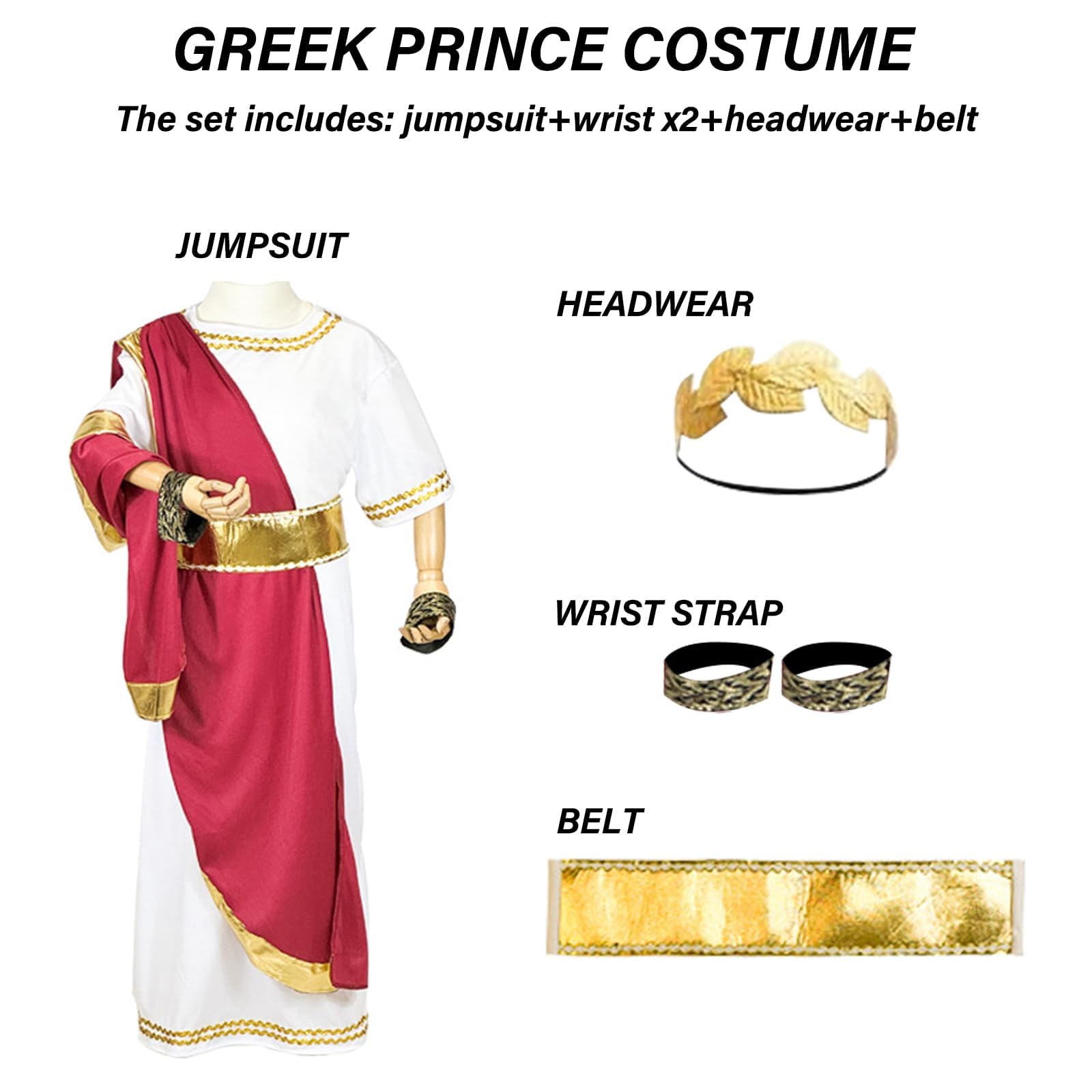 DAVBNM Ancient Roman Greek God Costume Fancy Dress Up Outfits Set including Laurel Headband, Ancient Greek Costume - Image 4