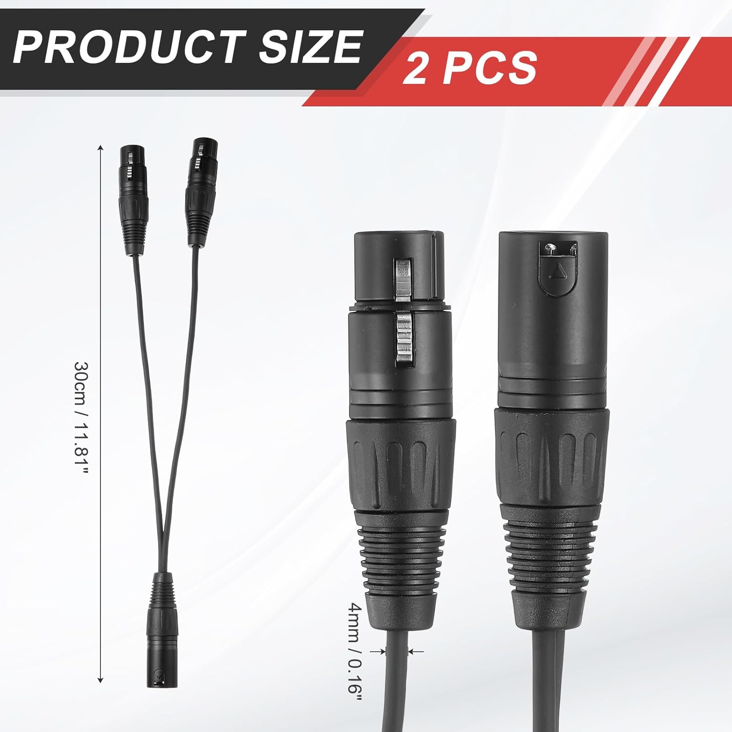 MECCANIXITY 2 Pack 3-Pin XLR Splitter Cable, 1ft / 0.3 m XLR 1 Male to 2 Female Y Cables for Balanced Audio Adapter Cord Equipment Mixers Microphones, Black