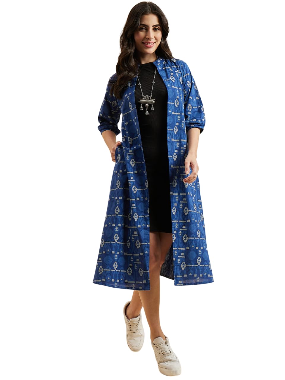 azira Ethnic Motifs Printed Longline Front Open Pure Cotton Shrug-picture-45