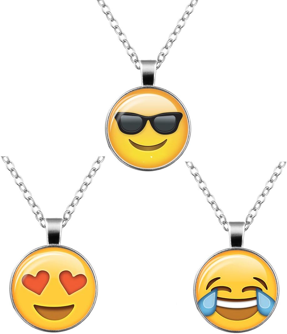 Fnbgl Emoji Face Ball Chain Necklaces Set - Assorted Smiley Emoticon Necklaces