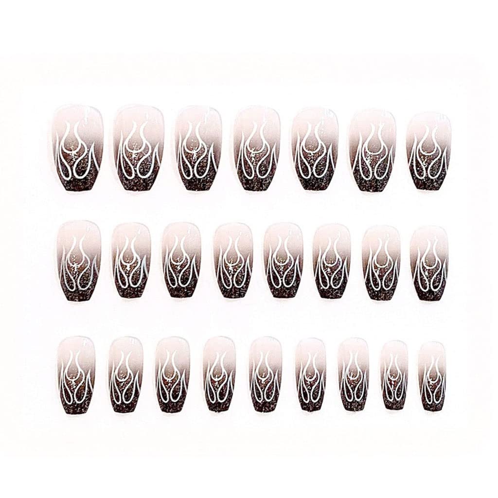 Press on Nails 3 Sets Gradient With Flame Fake Nail Long Self-Adhesive Nail Stickers Press-on Nails for Women Girls (Color : Flame) (Color : Flame) (Flame)