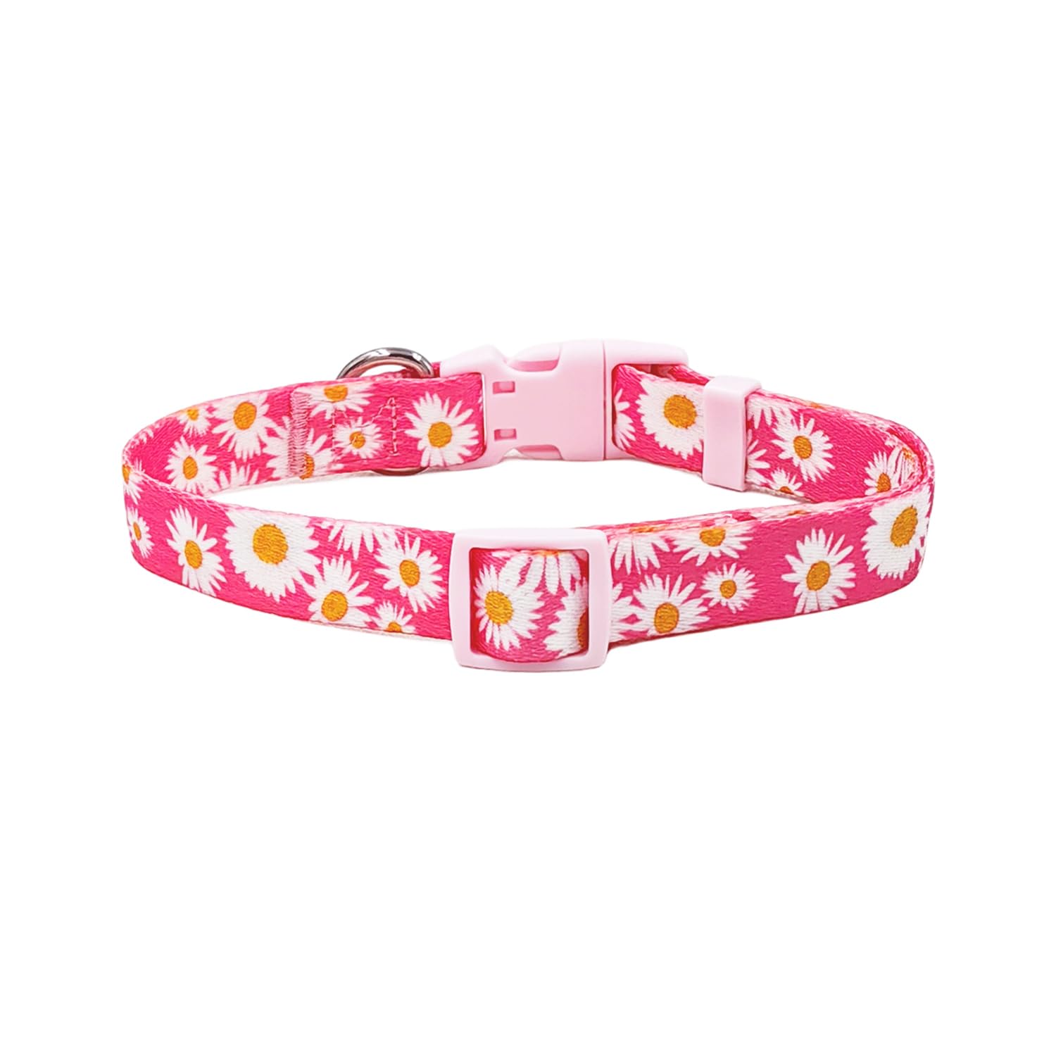 Olahibi Basic Dog Collar, Soft and Durable Polyester Material, Adjustable Length,for Medium Dogs.(M, Pink Daisy) - Image 2