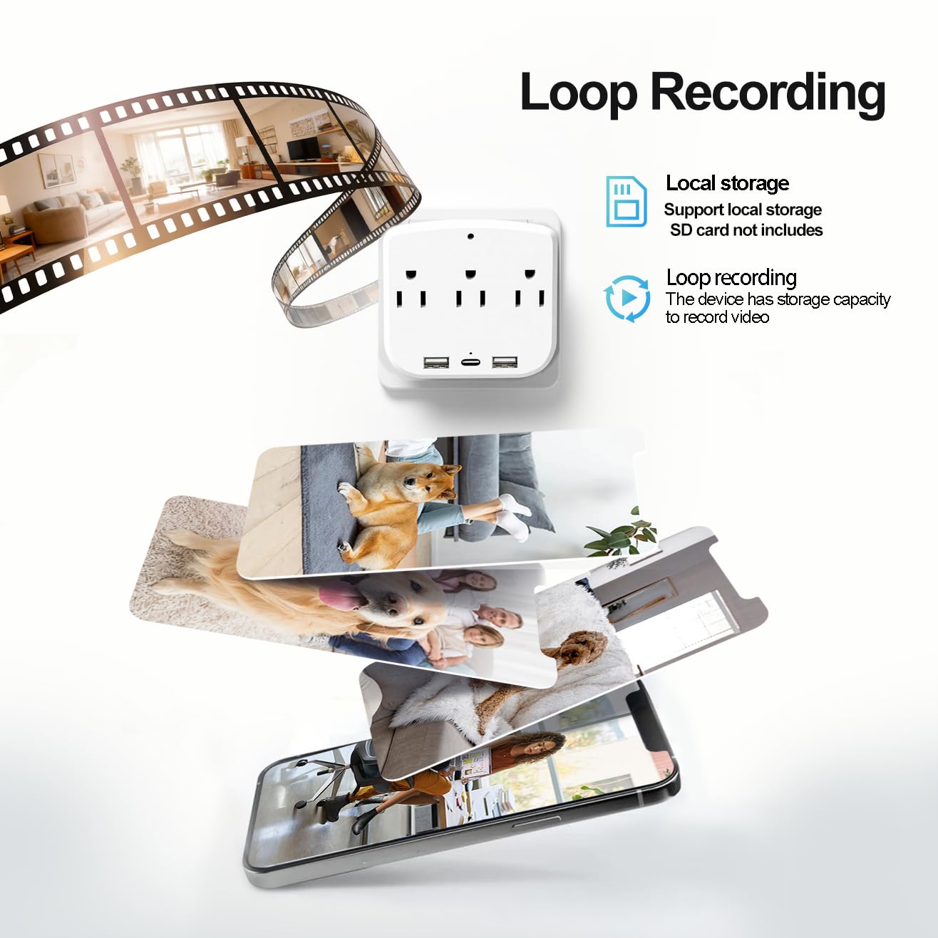 Kamera 4K HD do wewnątrz na ścianę, ładowarka bezpieczeństwa, kamera WiFi z alertami o ruchu, kompresja H.265+, podwójne porty USB/typu C do użytku domowego/biurowego