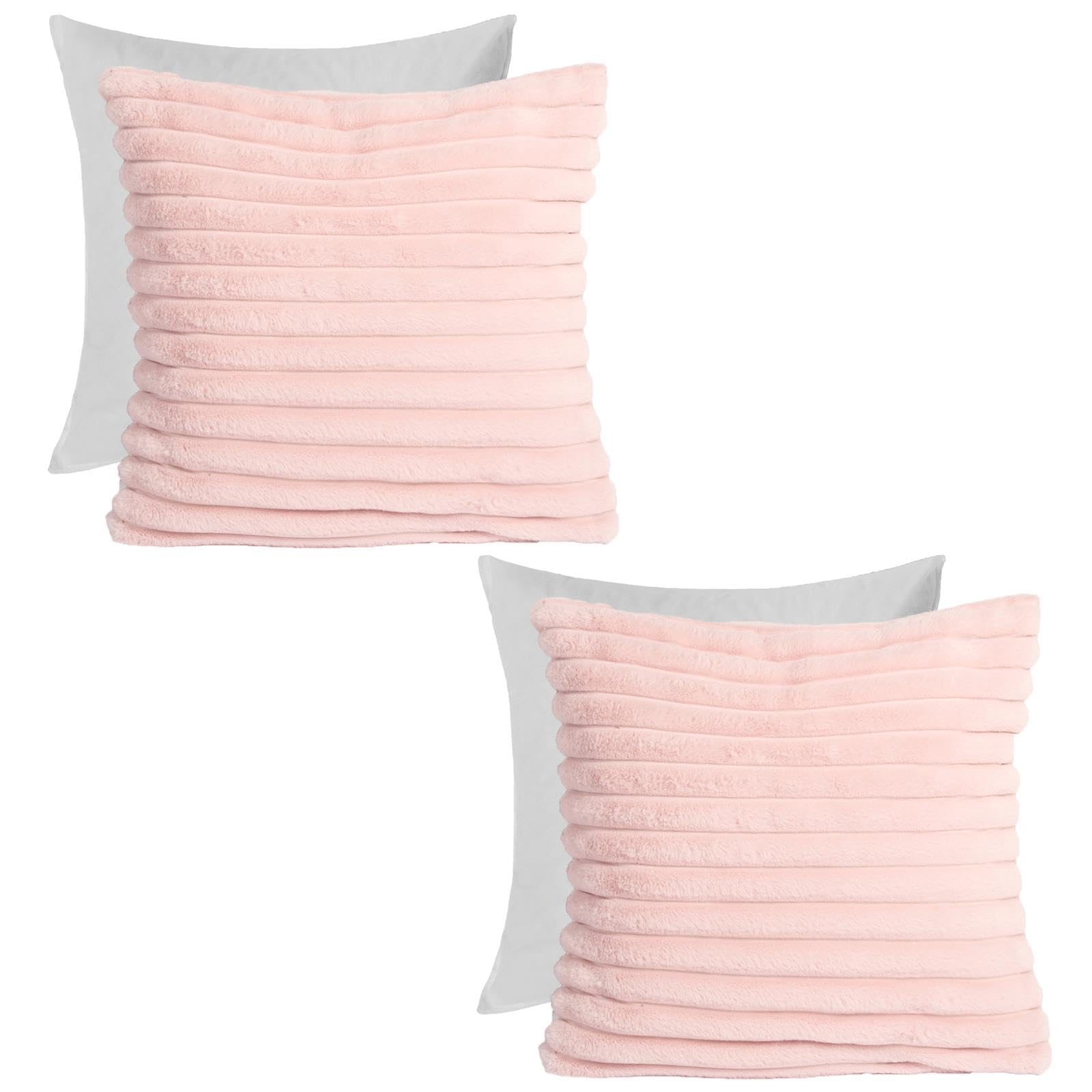 OHS 2 X Faux Fur Thick Rib Filled Cushion Covers45 X 45CmBlush from B&Q