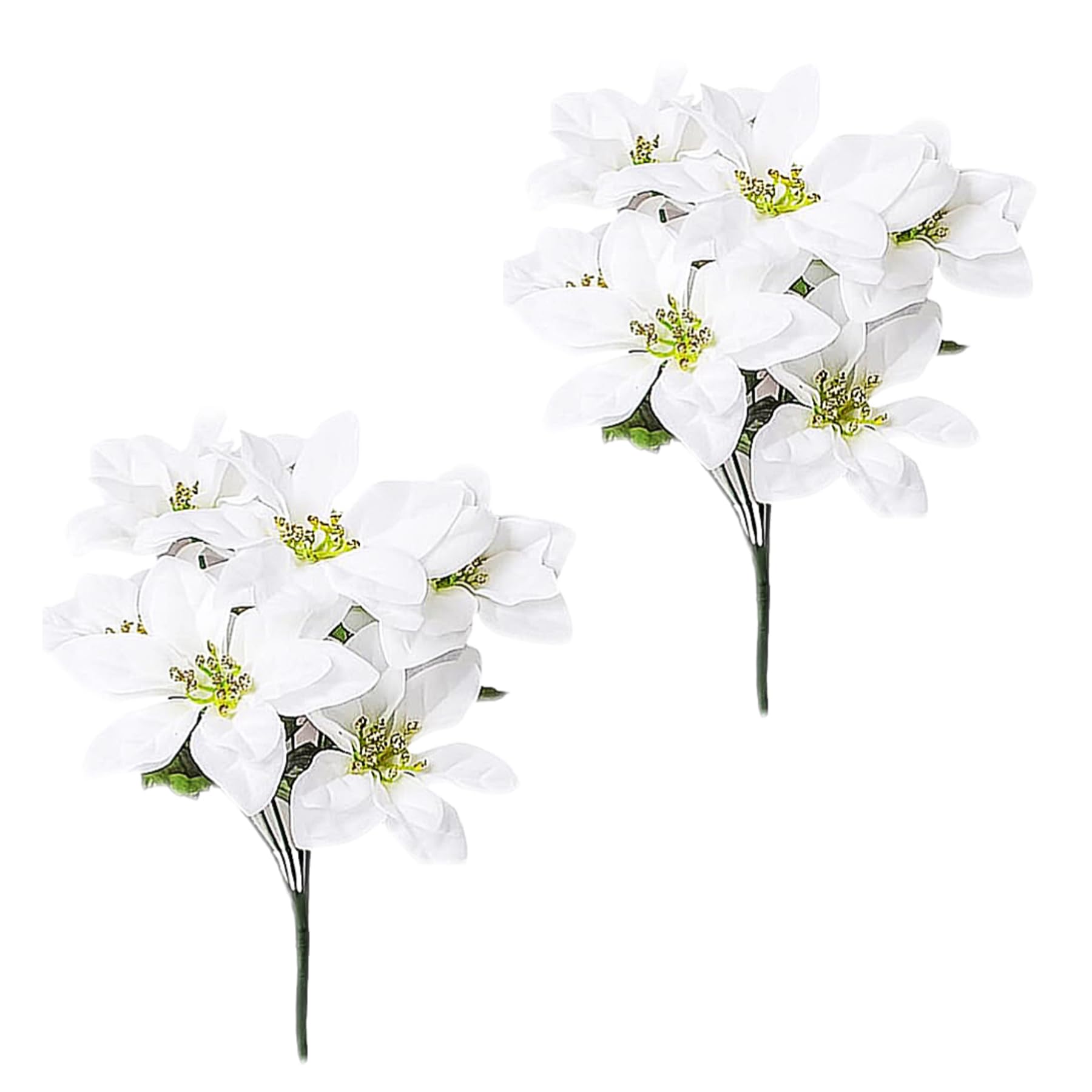 Poinsettia Artificial Flowers 7 Heads Artificial Poinsettia Bushes Fake Flowers Artificial Christmas Flower Silk Poinsettia Arrangement for Christmas Tree New Year Holiday Decoration (White, 2 PCS)
