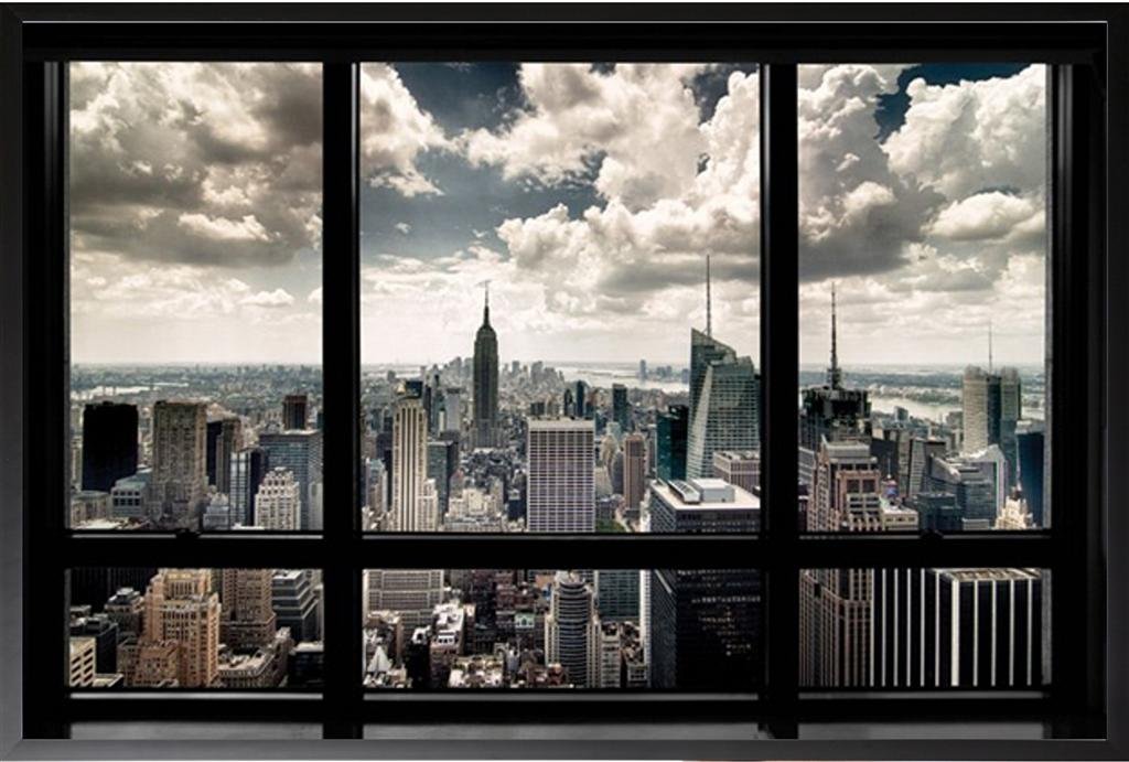 New York City Window 36x24 Wood Framed Poster Art Print Skyline Empire State Building