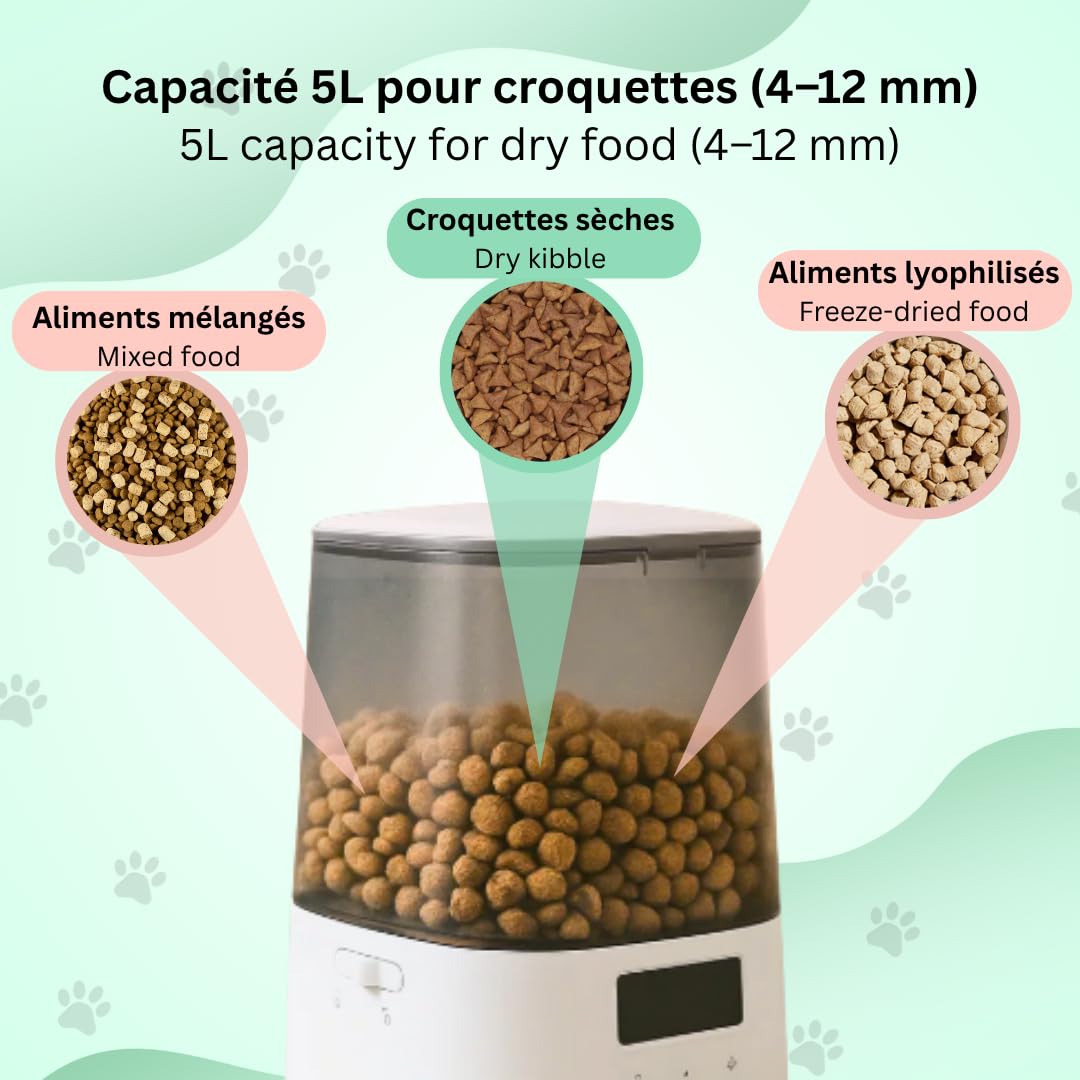 Dispensador automático de croquetas 5L – Programable vía aplicación Wi-FI para perros y gatos