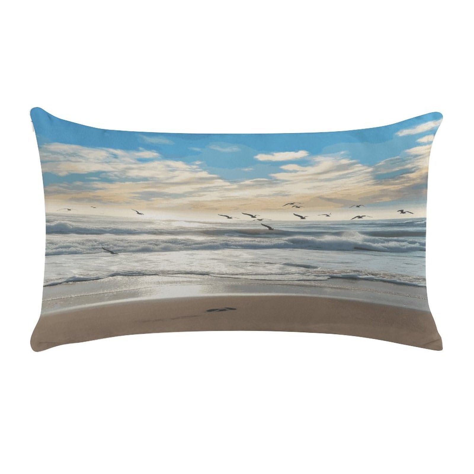 LDGSUPH Waves on The Beach with Sea Birds Throw Pillow Cover with Zipper Long Throw Pillow Case Anti-Fading Pillow Protector Super Soft Decorative Cushion Case Exquisite Plush Pillowcase12 X 20 in