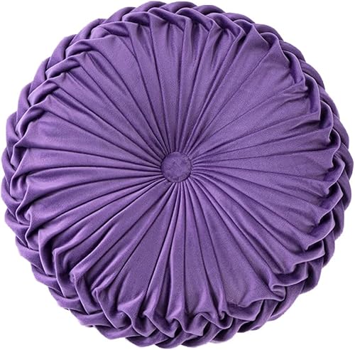 Cojín redondo y pequeño de terciopelo para el sofá, cojín decorativo hecho a mano para la cama del dormitorio, 13.7 pulgadas, violeta