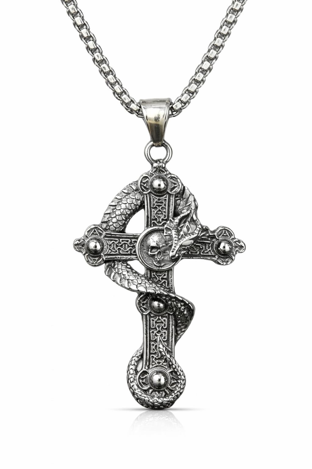 Snake Cross Pendant Men Gothic Religious Necklaces 316L Stainless Steel Christian Jewelry locket for men Necklace for men Boy Stainless Steel neck chain mens chains fashion Long Stylish neck chains Hip hop-image-13