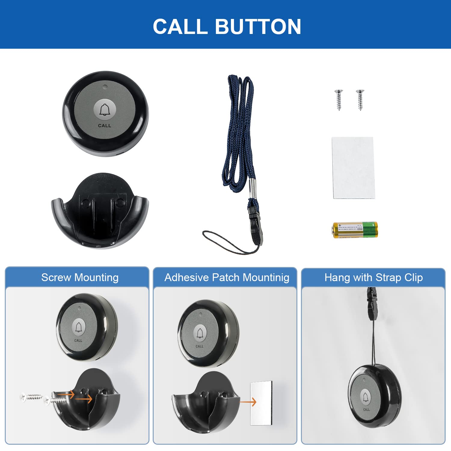 SYNLETT Wireless Call Buttons for Wireless Calling System Nurse Call System for Customer Elderly Seniors Residents Restaurant Clinic Nursing Home Care Facilities 2 PCS Black - Image 3