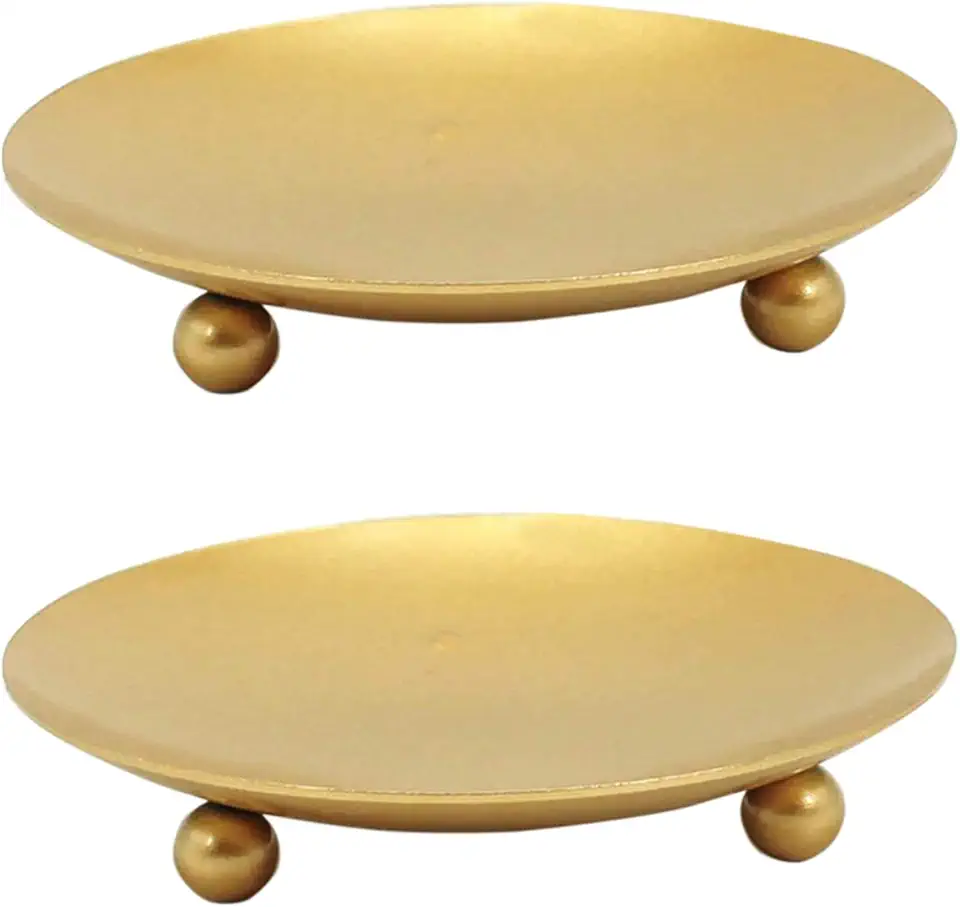 YYaaloa 2 Pack Gold Decorative Iron Plate Candle Holder 4.33'' Candle Stand Candle Plate for LED &amp; Wax Candles, Incense Cones, Spa, Weddings (Gold-2 Pack)
