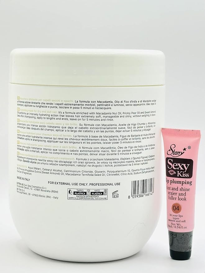 Maxy Look Hair Recipe Feed Your Hair Mask 1000 ml /33.8 fl oz - Free Lip Plumping Gloss 10ml (Macademia- Hydrating Mask)