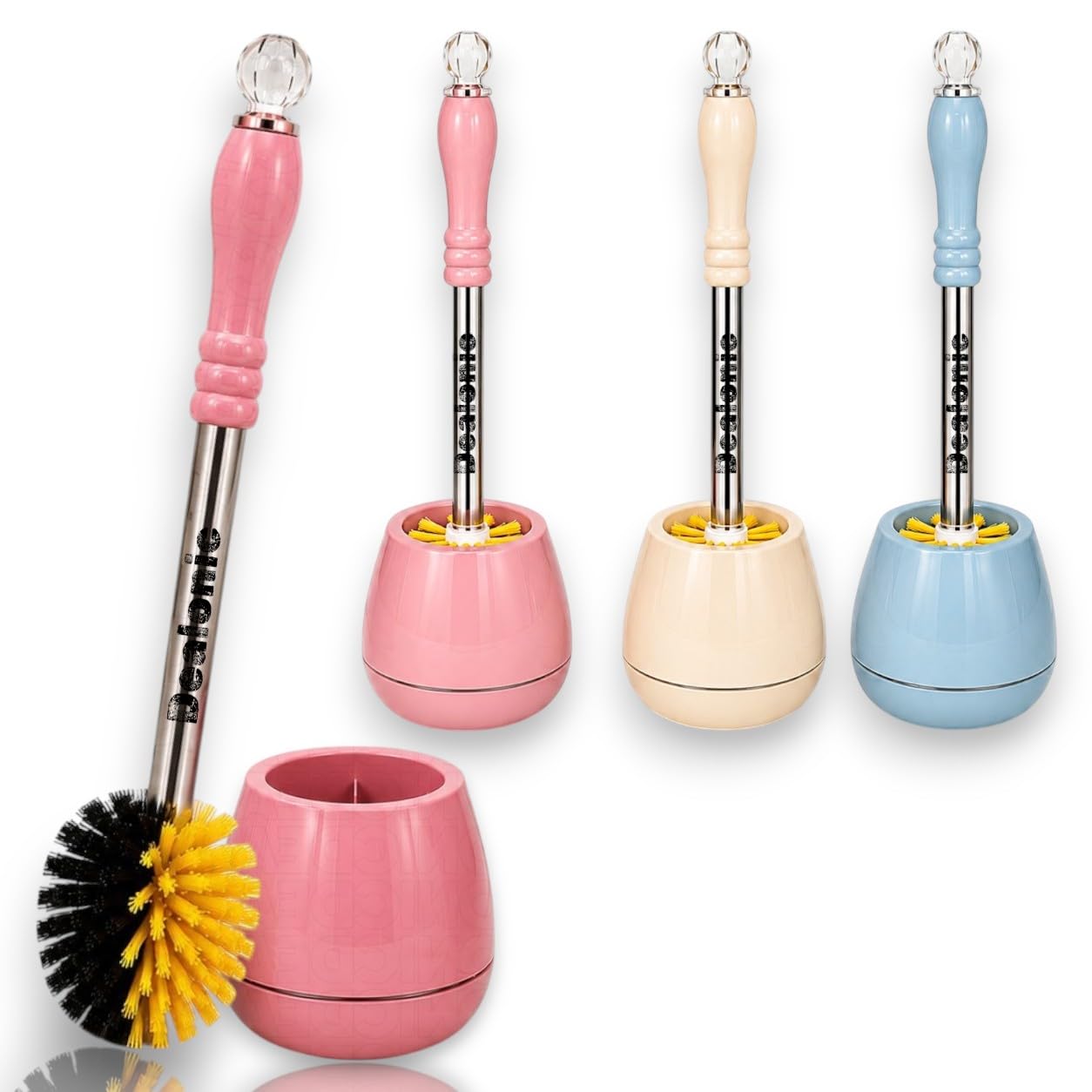Premium Plastic Toilet Brush and Holder Set Pack of 1 Durable Bathroom Cleaning Brush with Hygienic Holder Random Colour Toilet Cleaner Brush for Home, Office and Guest Bathroom