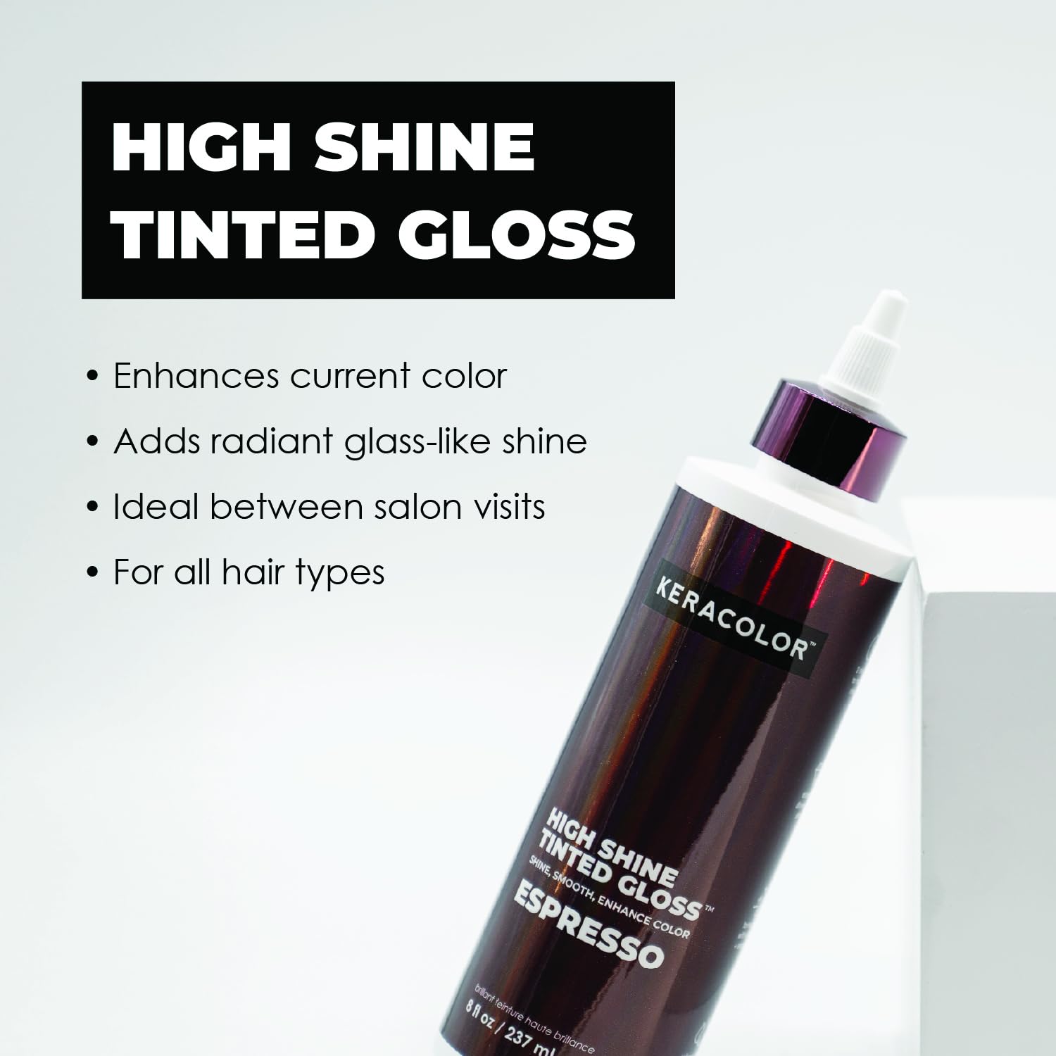 Keracolor High Shine Tinted Hair Gloss, In-Shower Hair Glaze, Sheer Color-Enhancing Glossing Treatment, Espresso, 8 Fl Oz