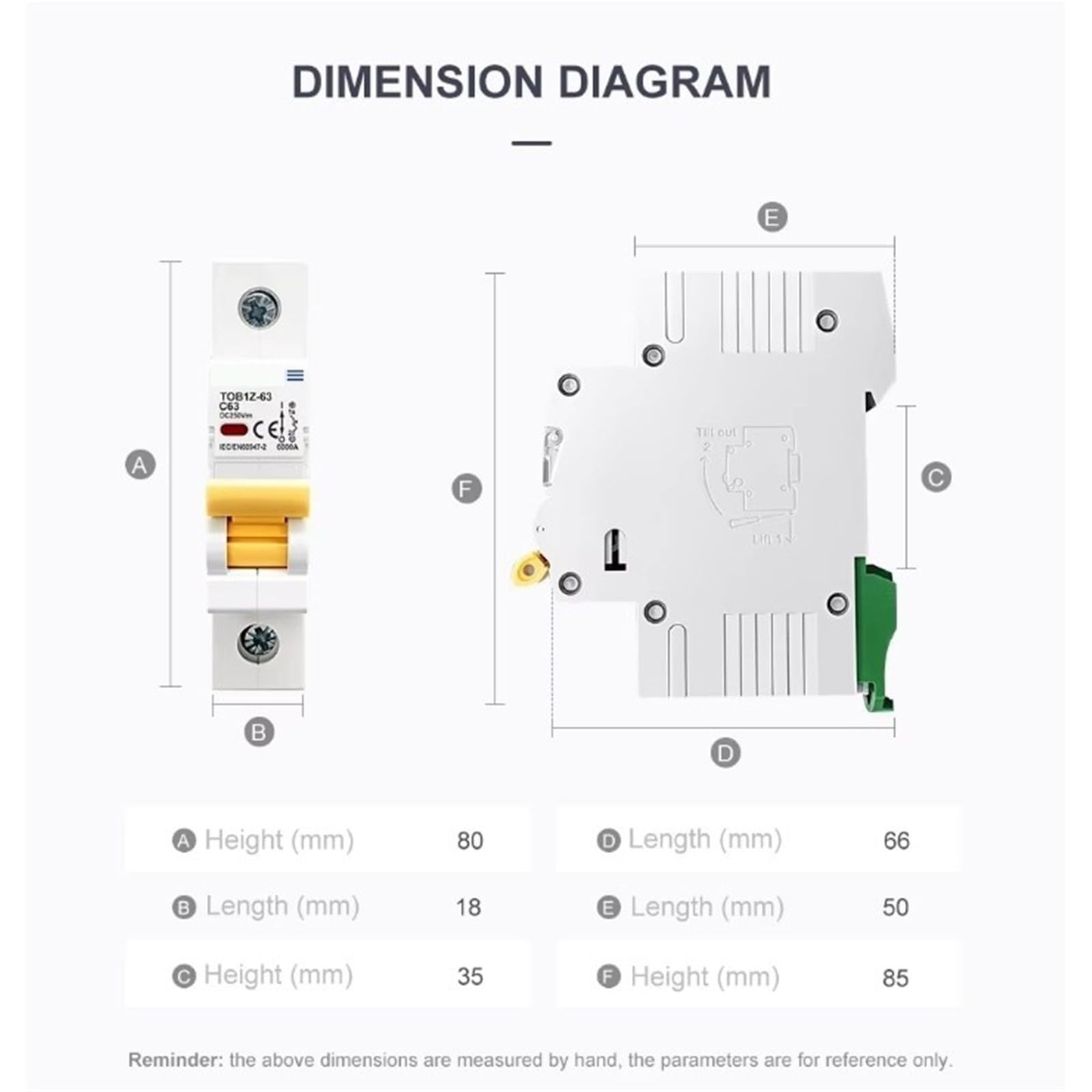 DC MCB Interruttore automatico 1P 250 V 1-63 A, curva C