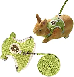 Conjunto de arnês e coleira de coelho ajustável para coelhos coleira para furão de porquinho-da-índia para furões para animais de estimação pequenos caminhando ao ar livre (médio, verde)