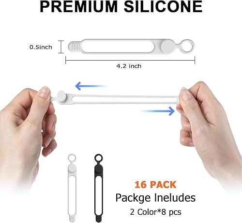 Miniatura 2 de Nearockle 16 bridas de silicona organizadoras de cables, 4.2 pulgadas, reutilizable, accesorios electrónicos para el hogar, oficina, cocina,