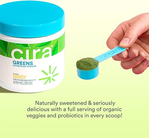 Miniatura 8 de Cira Daily Greens - Polvo de superalimento de espirulina orgánica endulzado naturalmente con ingredientes ricos en antioxidantes para deshinchazón,