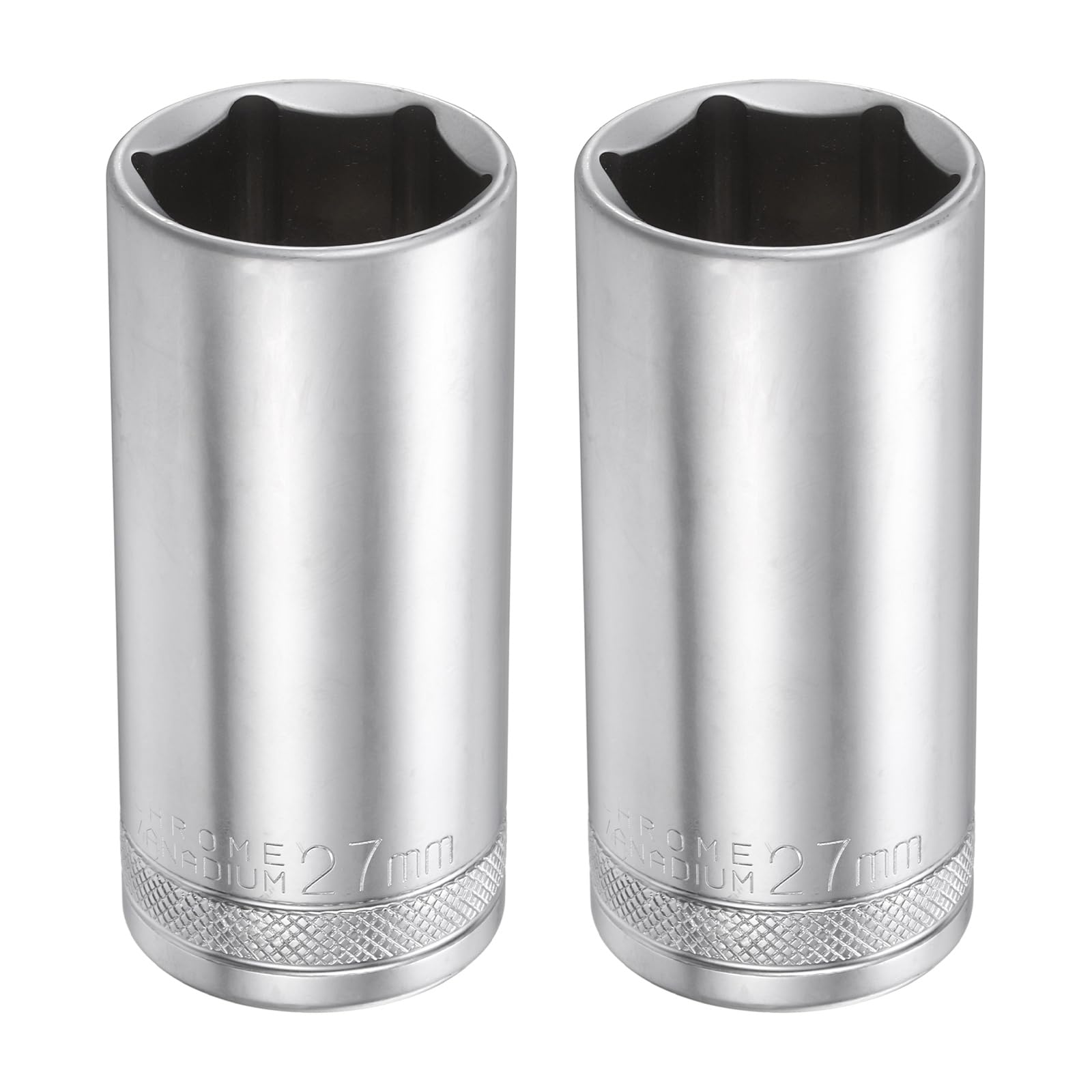 sourcing map 2pcs 6 Points Deep Socket 1/2" Drive 27mm Deep Metric CR-V Steel Polished Nickel Plating 78mm / 3.1" Long Hex Socket Tool for Home Auto Nuts Bolts Repair
