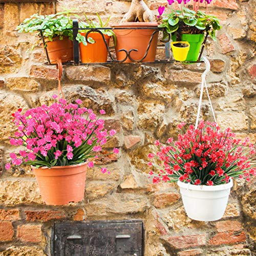 Urstoud 6Pcs Artificial Flowers,Fake Greenery Faux Plastic Bushes Fake Shrubs Uv Resistant No Fade Faux Plastic Plants For Wedding Hanging Bouquet Indoor Outdoor Home Garden Office Table Vase(Fuchsia) #TOP5