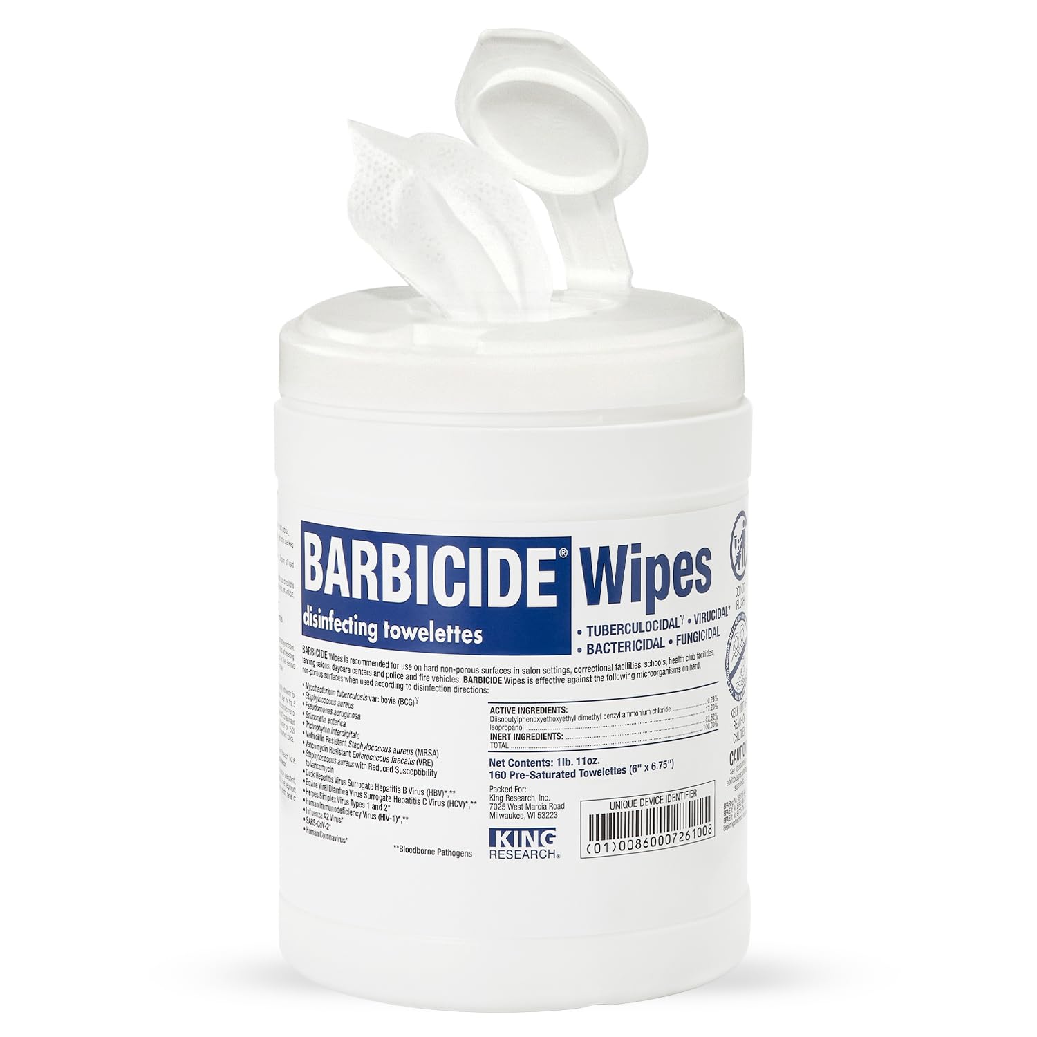 BARBICIDE Professional Disinfecting Wipes (160 Count) – 2-Minute Hospital-Grade Kill Time – EPA-Registered Surface Wipes for Salons, Barbershops & Spas – Bactericidal, Virucidal & Tuberculocidal