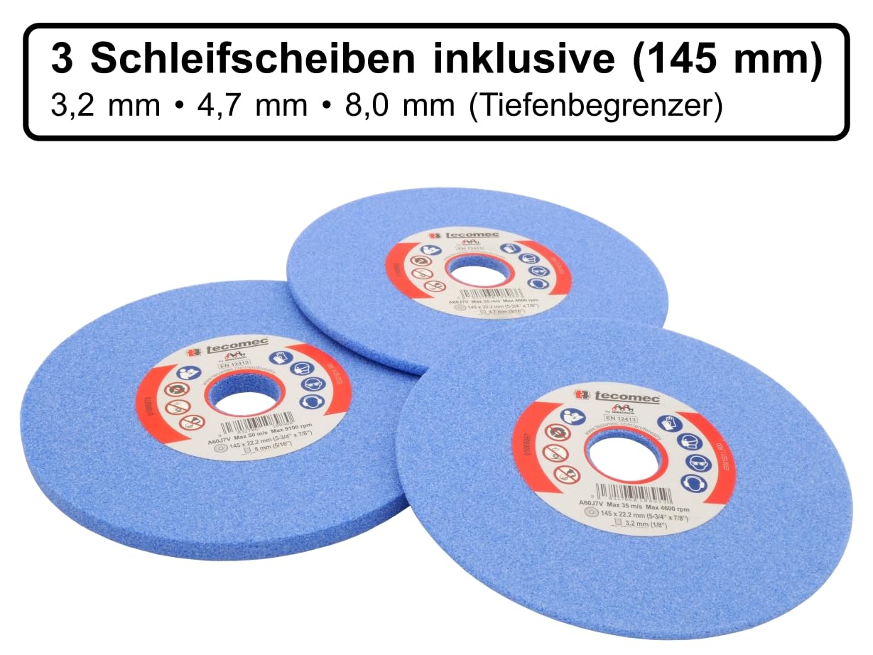 Tecomec Super Jolly SJ Pro Evo Kettenschärfgerät 230 V – hydraulisch halbautomatisch, mit Arbeitslicht, inkl. 3 Schleifscheiben & Befestigungsmaterial, inkl. 3/4" Harvester-Arretierung
