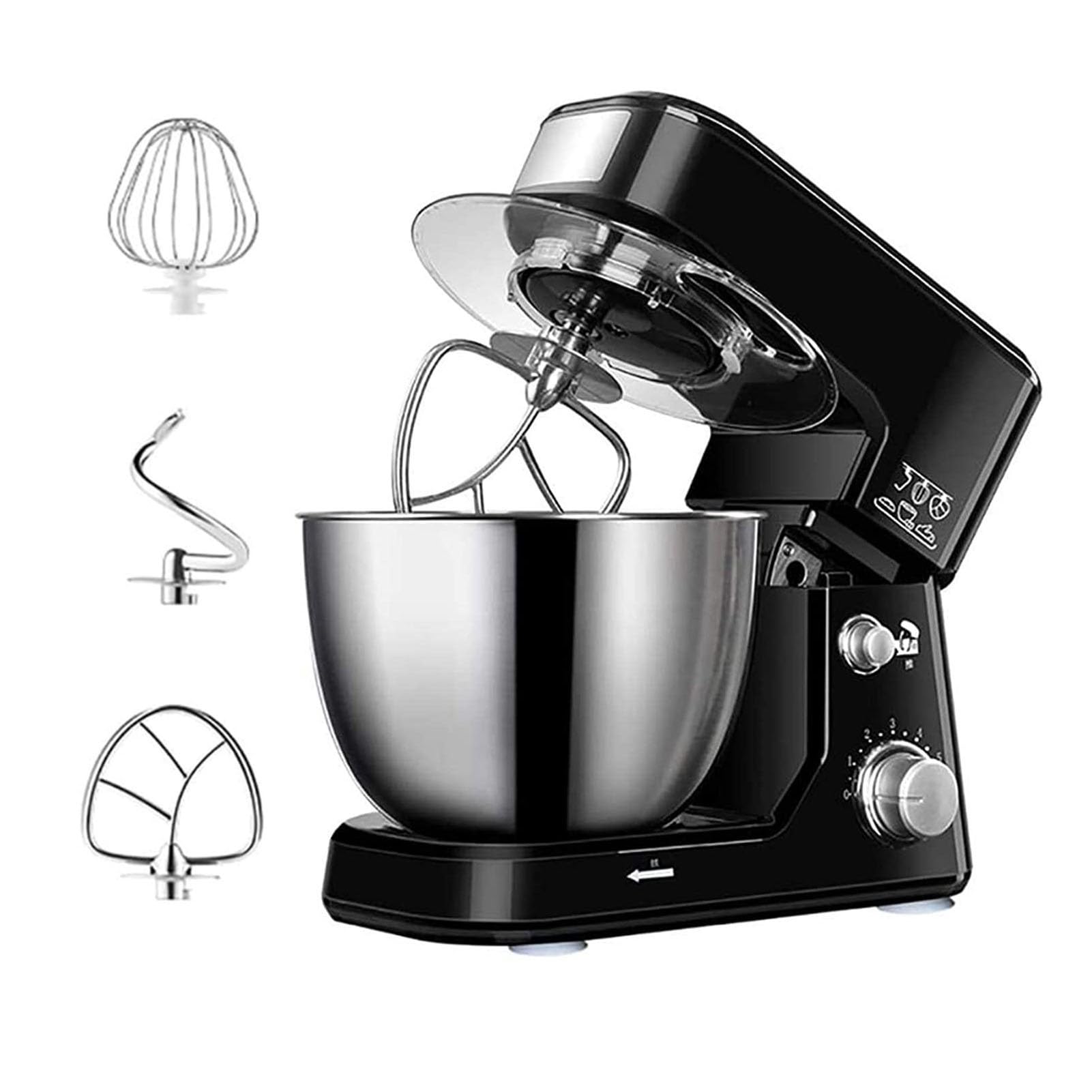 PAHION Batidora Amasadora Robot Batidora con Cabezal De Inclinación Ajustable De 1000W De Velocidad Tazón para Mezclar De Acero Inoxidable De 5L para Hornear Batido De Huevo (Color : Black)
