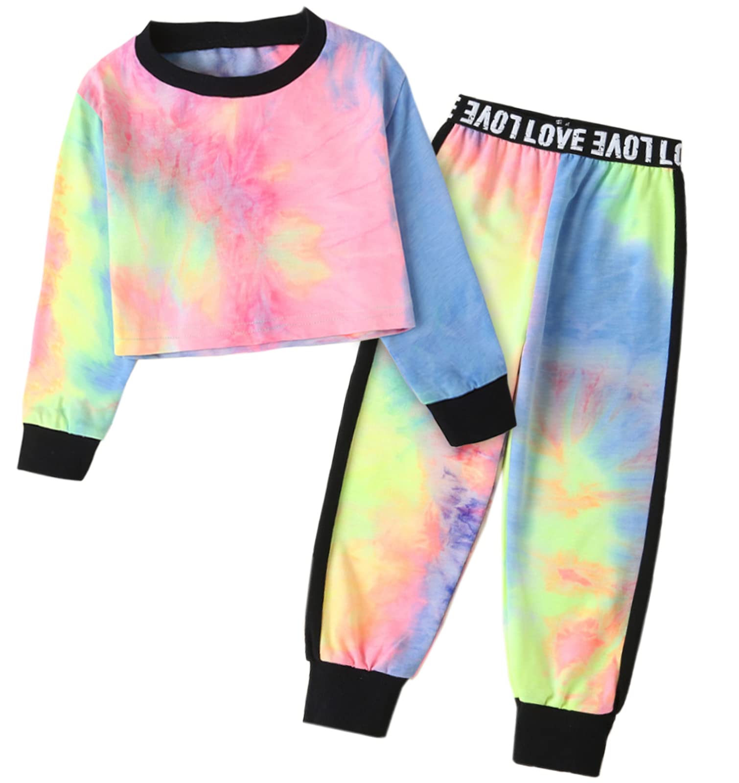 Betusline Girls 2 Piece Cropped Sweatsuit Pants Outfit Clothes Set