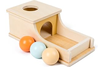 BUSYEDITION Montessori Object Permanence Box Wooden Ball Drop Toy for 6-12 Month Babies & 1-3 Year Toddlers - Hand-Eye Coordination Development