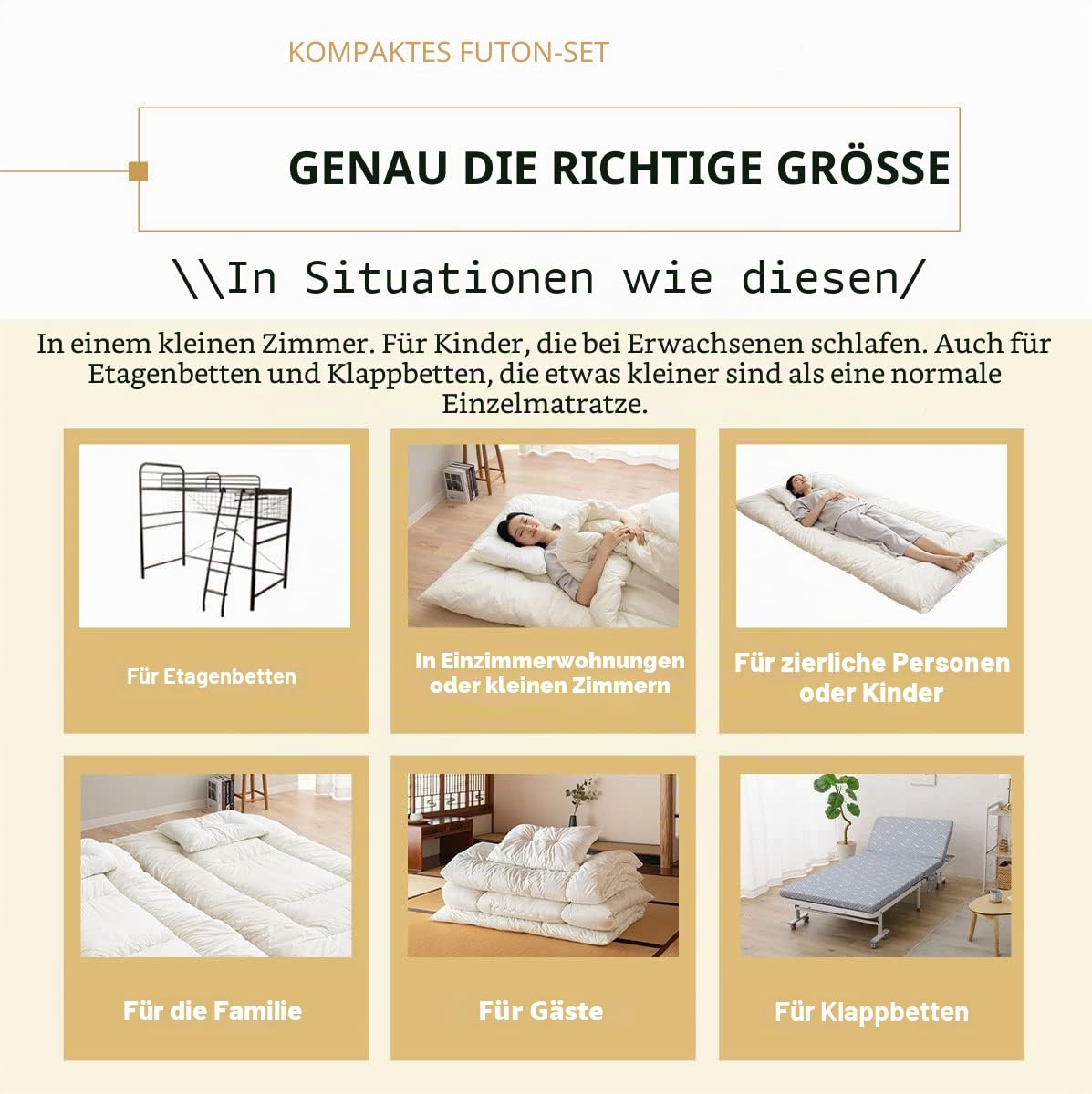 EMOOR Japanisches Futon Set (Matratze, Bettdecke und Kissen), 95 x 195 cm, Hergestellt in Japan, Bodenmatratze Baumwolle