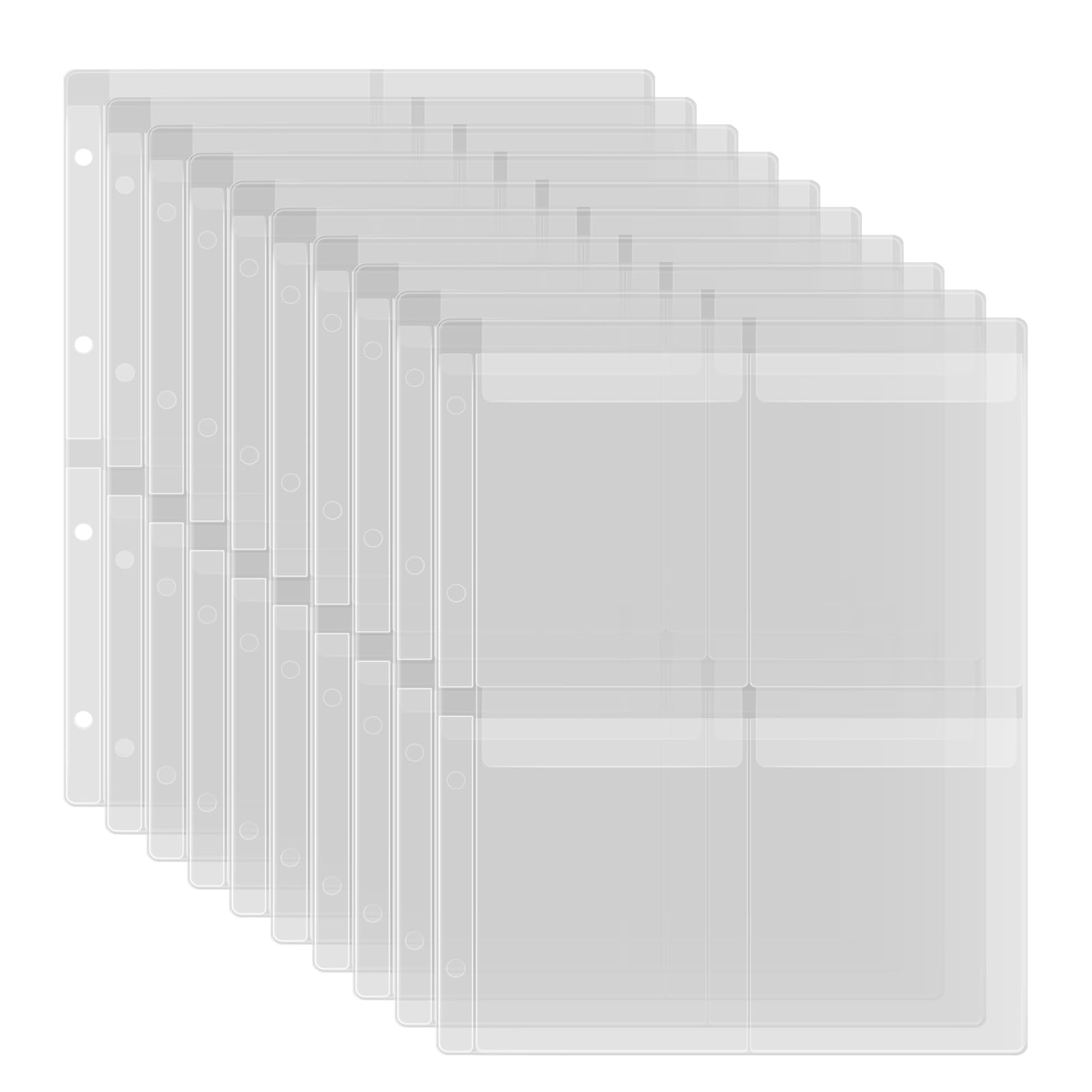 10 Pack A4 Size Plastic Binder Pockets, 4-Hole Waterproof PVC Folders for Budgeting, Loose Leaf Bags, Planner Inserts, Document & Photo Storage, Stamp & Bill Organizer – 4 Grid Design