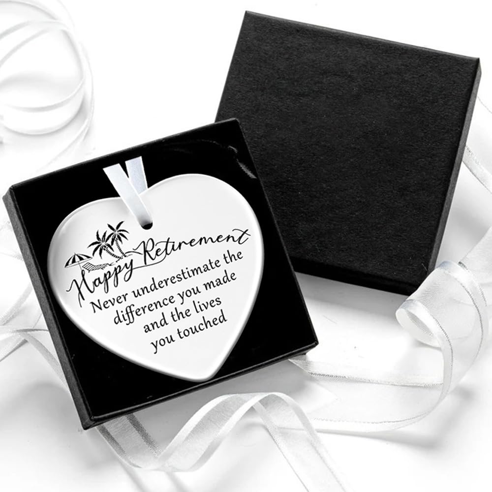 Retirement Gifts for Women Men Ceramic Happy Retirement Decorations Heart Plaque Hanging Ornament Keepsake Thank You Leaving Retired Farewell Gift with Box for Friends, Teachers, Colleagues