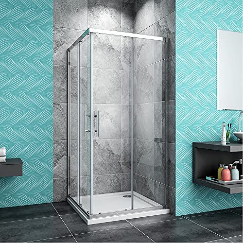 MYB 700x700mm Corner Entry Shower Enclosure Walk in Shower Wet Room Sliding Shower Door Screen Panel 6mm Tempered Clear Glass