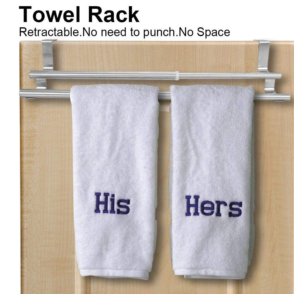 Wosune Metal Towel Bar for Bathrooms, Kitchen Towel Holder Bath Face Cloth Rack Bathroom Towel Rack, Stainless Steel Towel Holder for Balconies Cabinet (40cm Retractable Double Pole)