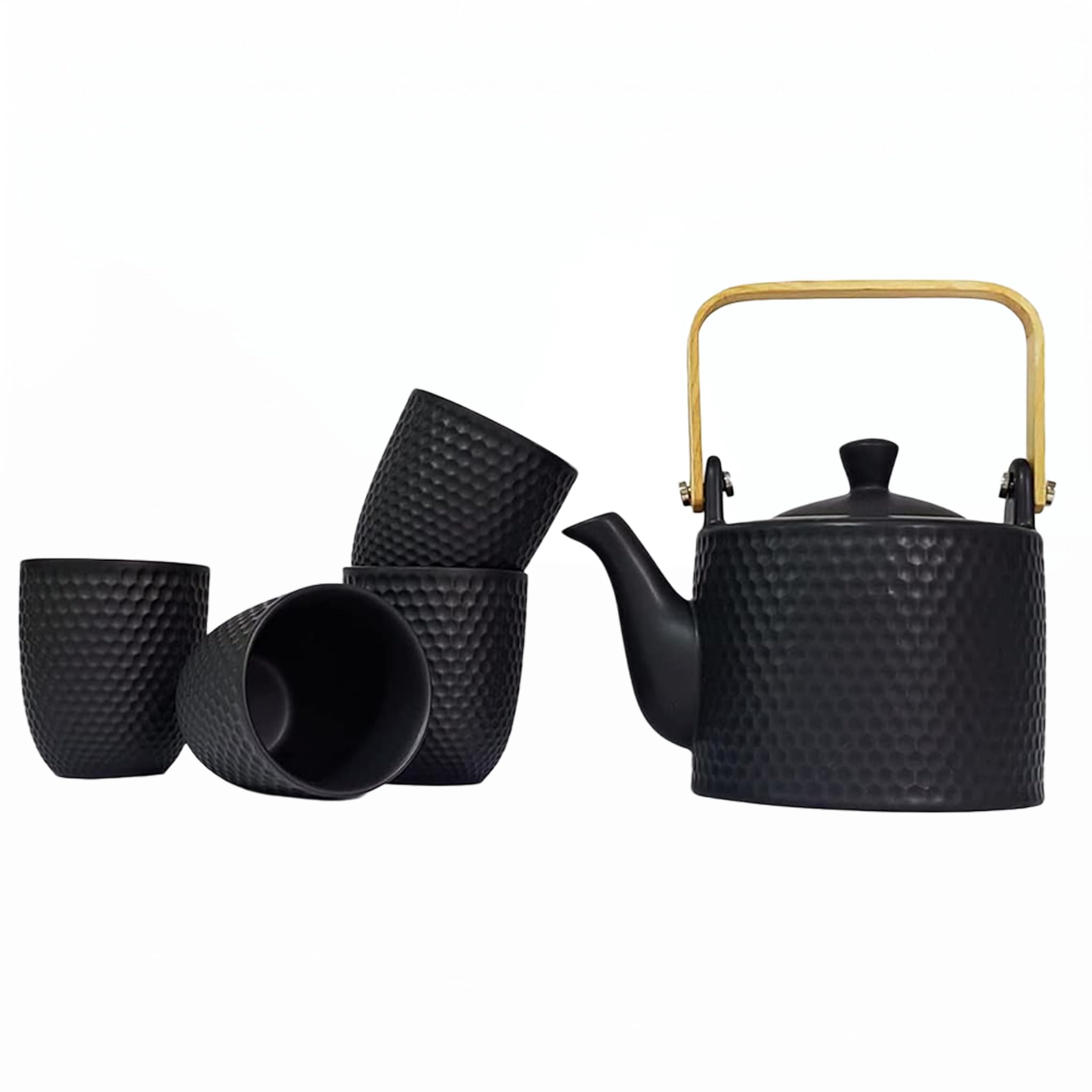 Service à Thé Japonais en Céramique Noire | Set de thé chinois en porcelaine vintage, set de théière avec 1 théière 900ml, 4 Tasses, 1 infuseur, pour amateurs de thé