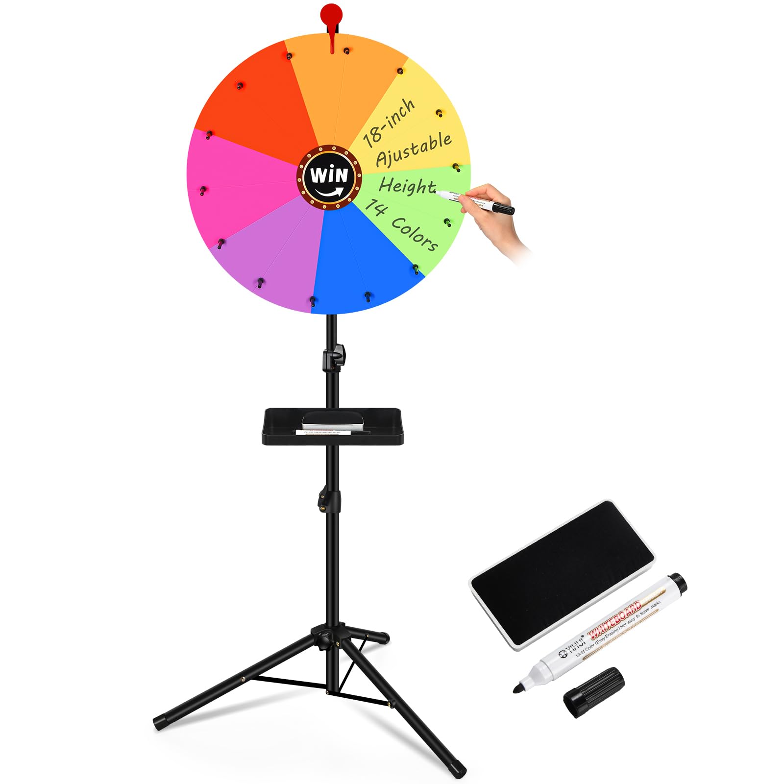 GADFISH 24-inch Spinning Prize Wheel, Ajustable 37"-65" Height Spin Doodle Game Spinner, Storable Prize Wheel Spinner with Stand, Wheel of Fortune Game, 14 Colors: 18"