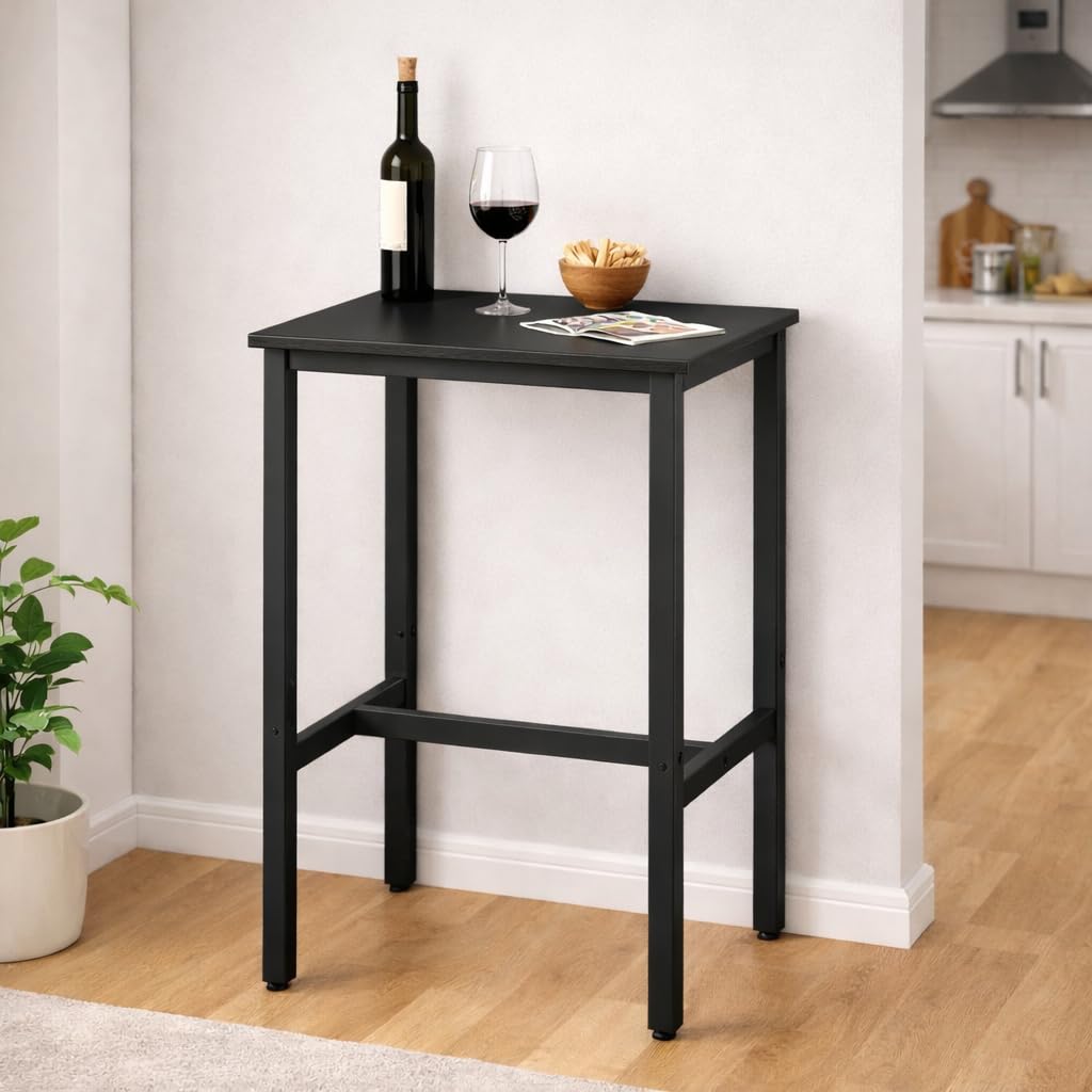 ACAZA - Bartisch - 60L x 60B x 92H cm - Küchentisch für Barhocker oder Stehtisch - Quadratisch - Holz und Metall - Schwarz